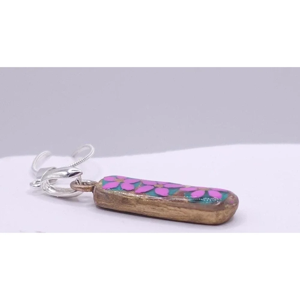 Pink Floral Polymer Clay Pendant‎ Necklace Boho Garden Art Jewelry Cottagecore - Picture 8 of 9